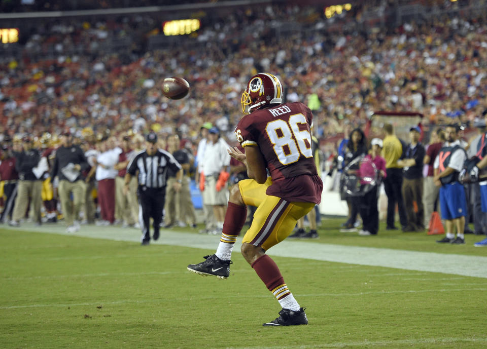 Jordan Reed was not happy after a helmet-to-helmet hit wasn’t penalized. (AP Photo)