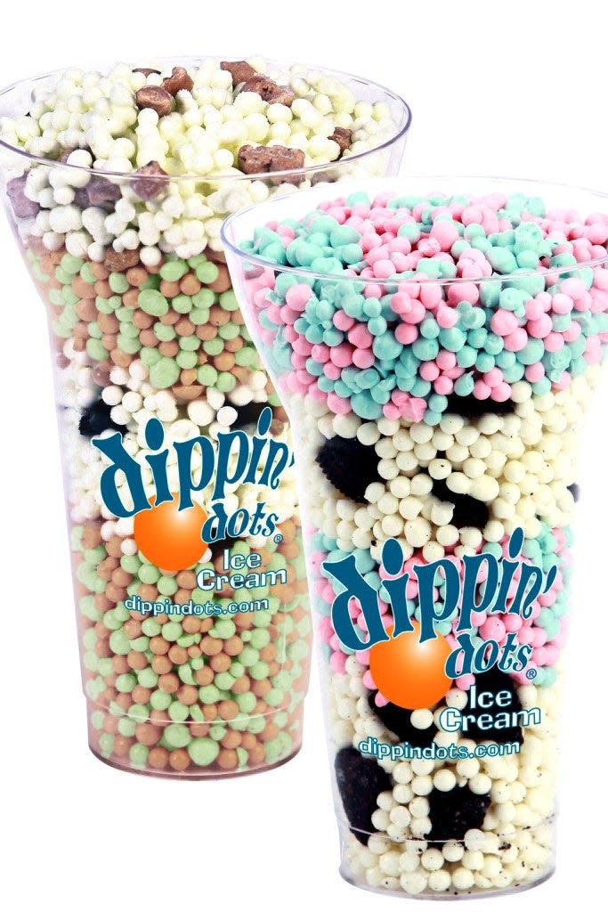 Cups of Dippin’ Dots are shown.