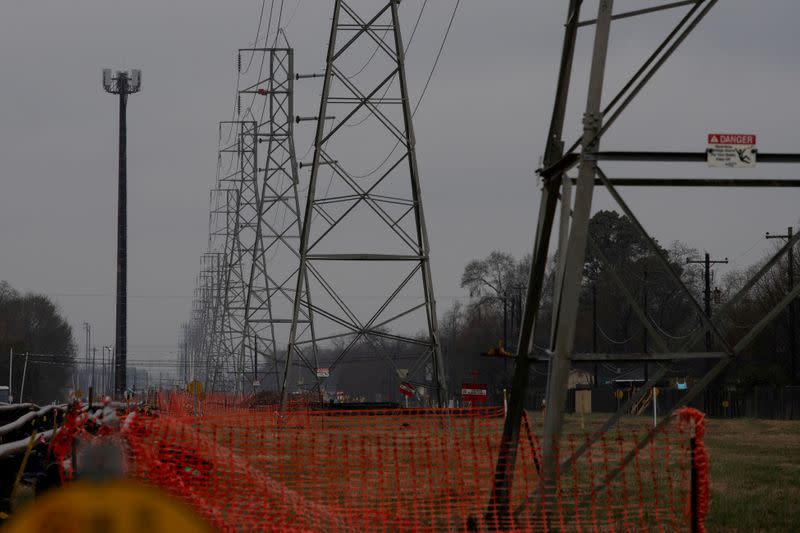 FILE PHOTO: Overhead power lines are seen during record-breaking temperatures in Houston, Texas