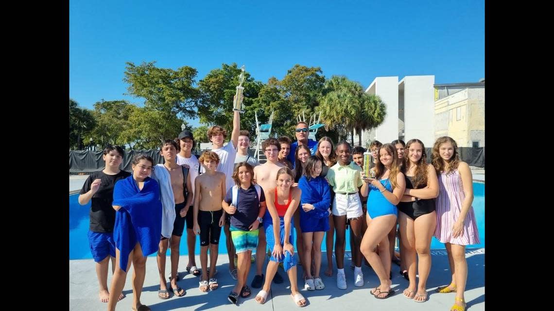 Miami Beach Nautilus Middle School swim teams each won their fourth straight county titles. Credit: Nautilus Middle School.