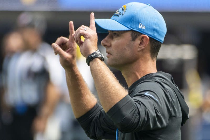 The Los Angeles Chargers hired head coach Brandon Staley in 2021. File Photo by Mike Goulding/UPI
