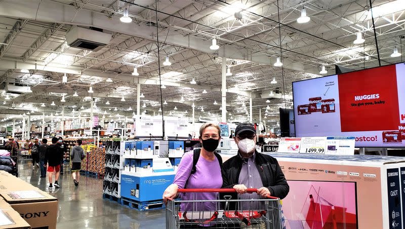 Susan and David Schwartz are pictured at the Salt Lake City Costco, the company’s largest warehouse worldwide.
