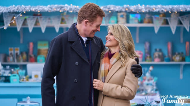 James Tupper and Lorin Loughlin in Great American Family's Fall Into Winter.