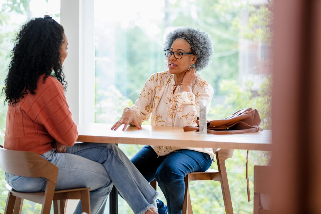 The mother and daughter meet for lunch at a local diner to talk about some difficult decisions they need to make.