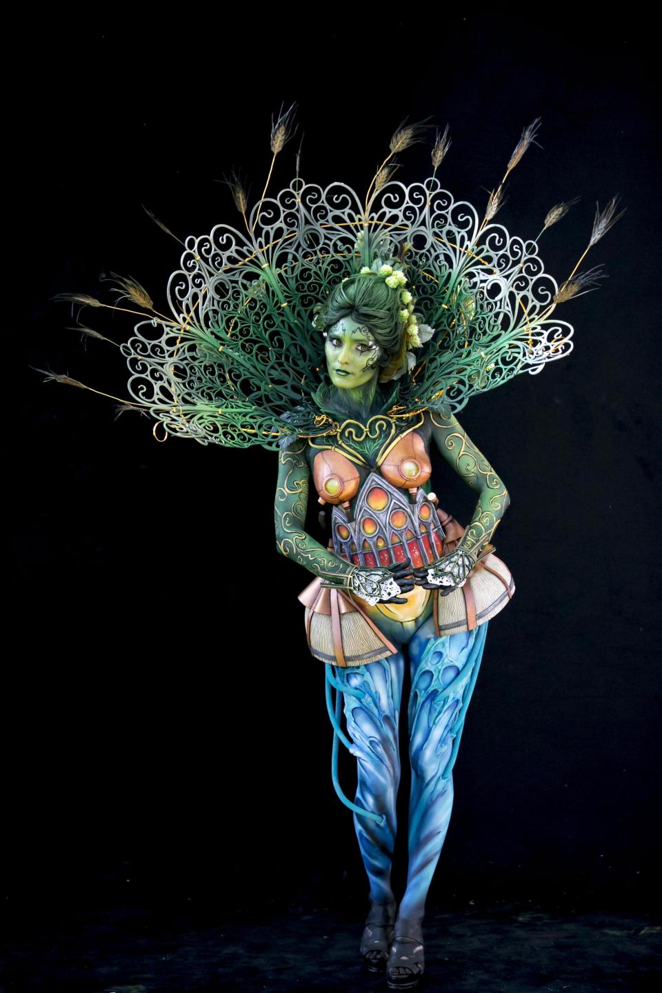 Nude models pose for world bodypainting festival