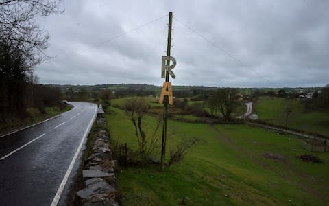 The remnants of an IRA sign, in heart of South Armagh's 'bandit country' - Credit: Geoff Pugh &nbsp;/ Telegraph