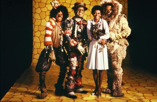 NEW YORK - 1978:  The cast of "The Wiz" (L-R Michael Jackson, Nipsey Russell, Diana Ross and Ted Ross) pose for a publicity shot in 1978 in New York, New York. The movie was directed by Sidney Lumet and produced by Universal Studios.