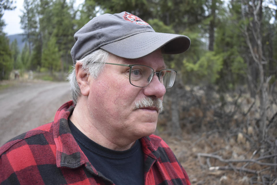 Paul Resch is seen on Thursday, April 4, 2024, near Libby, Mont. The 61-year-old has asbestos-related disease and is among thousands of people who were exposed to asbestos after contaminated vermiculite was mined near Libby and shipped through the small town by rail. (AP Photo/Matthew Brown)