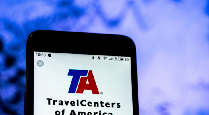 TravelCenters of America Full-service restaurants company logo seen displayed on smart phone. TA stock