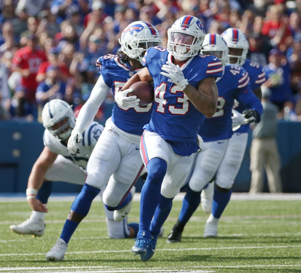 Bills linebacker Terrel Bernard recovered a fumble and returned it 69 yards for a touchdown.