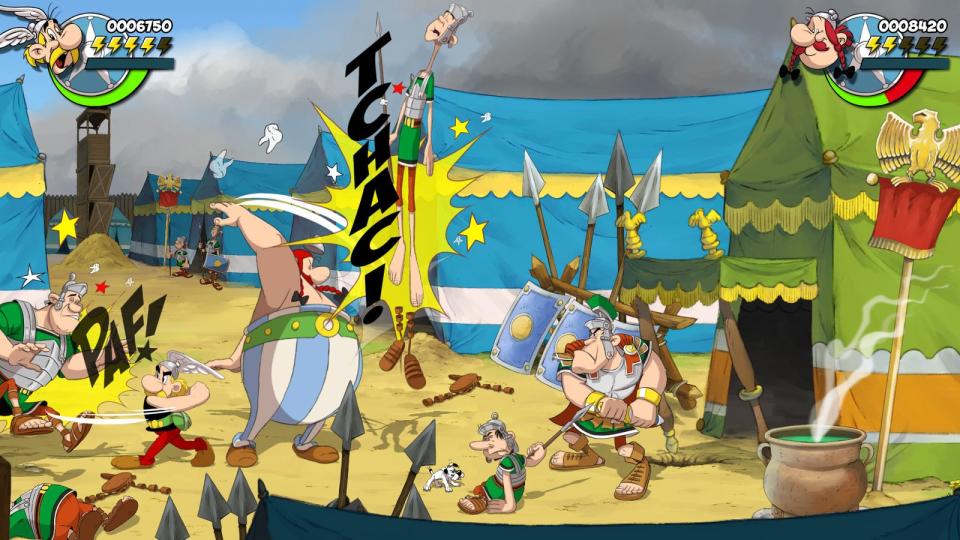 In "Asterix & Obelix: Slap them All!" beschränkt sich das Geschehen fast gänzlich aufs Vermöbeln von Römern. Selbst für Fans der Comics und Filme ist das stumpfe Game allenfalls ein kurzer Zeitvertreib. Immerhin: Am meisten Spaß bringt der Koop-Modus mit dem Kleinen und dem Dicken. Ab 25. November für PC, PS4, Xbox, Switch. (Bild: Microids)