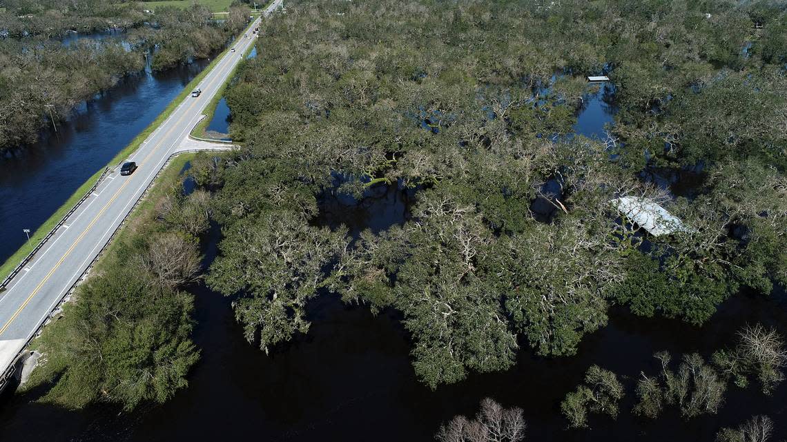 S.R. 70 surrounded by flood waters after Hurricane Ian passed.