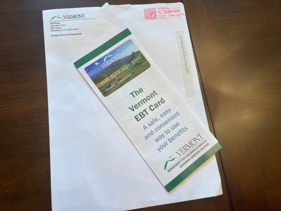 Parents may have received a P-EBT debit card from Vermont's Department for Children and Families Economic Services Division in July 2023. It was mailed in a large envelope and included this brochure.