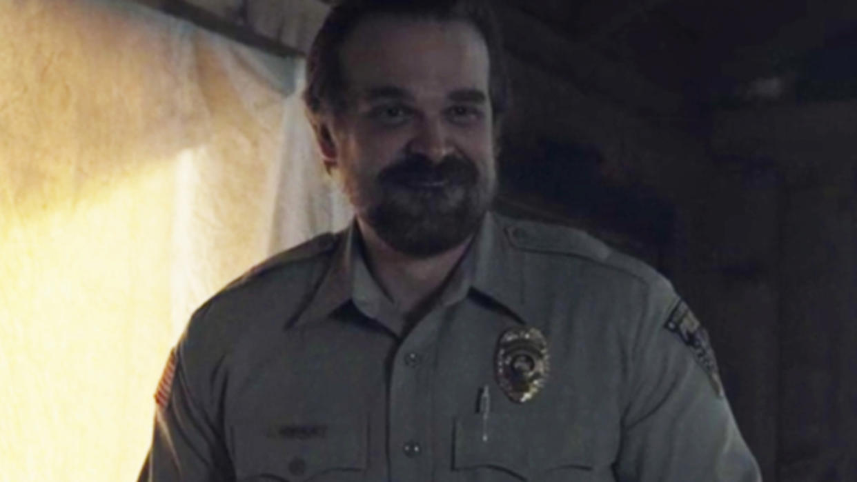 Jim Hopper (David Harbour) gets his groove on in ‘Stranger Things 2’ (credit: Netflix)