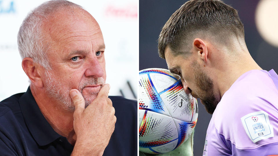 Socceroos coach Graham Arnold made a blunt admission about Mat Ryan's mistake after the World Cup loss to Argentina. Pic: Getty