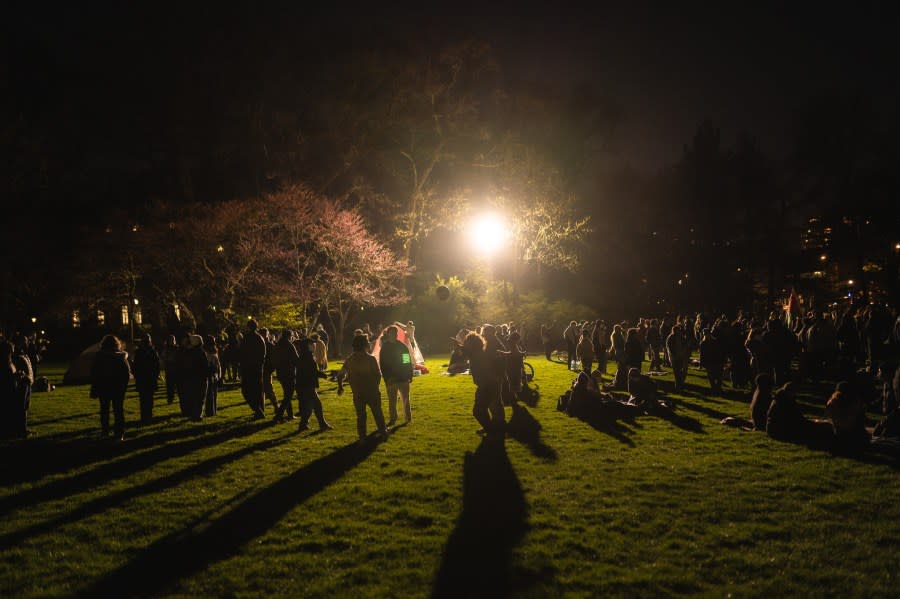 Students, supporters gather for the first night of encampment at Northwestern University protesting the university’s support of the ongoing war on Gaza.