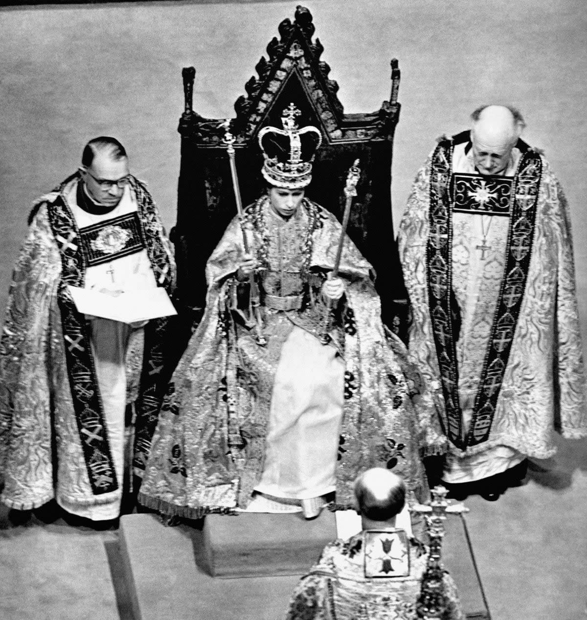 The scene after the crowning ceremony in Westminster Abbey (PA) (PA Archive)