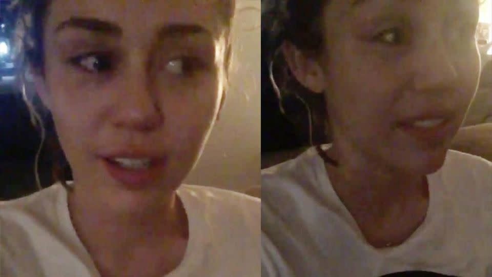 Miley Cyrus breaks down in the clip. Source: Facebook