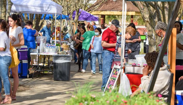 The Farmers Market in Hattiesburg, Miss., regularly draws large crowds seeking fresh meats and produce. Thursday, March 24, 2022.