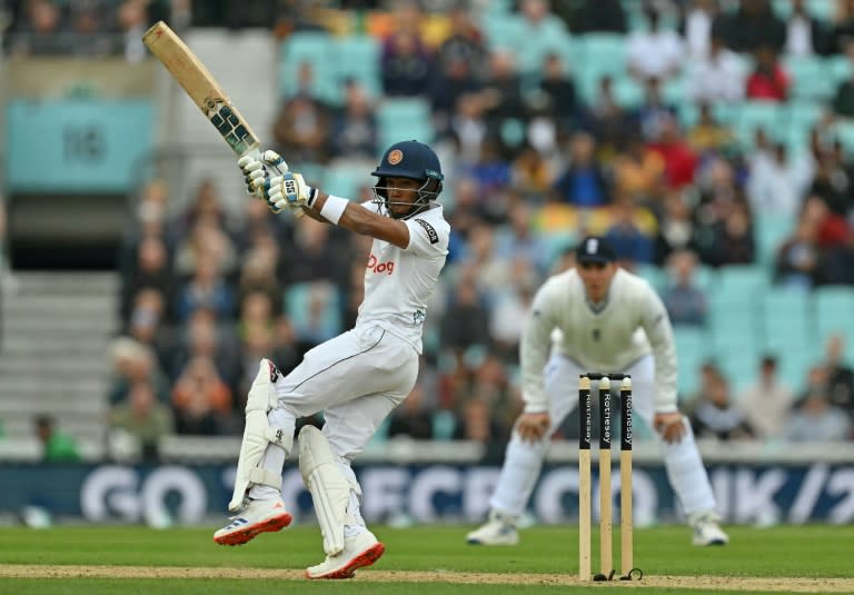 Superb century: Sri Lanka's Pathum Nissanka hooks on his way to a match-winning 127 not out against England in the third Test at the Oval (Glyn KIRK)