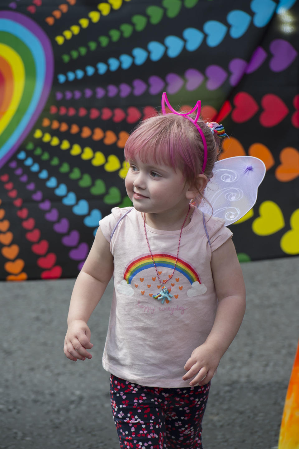 A child is dressed up in rainbow colors during the Belfast Pride parade and festival on August 6, 2016 in Belfast, United Kingdom. (Photo by Carrie Davenport/Getty Images)