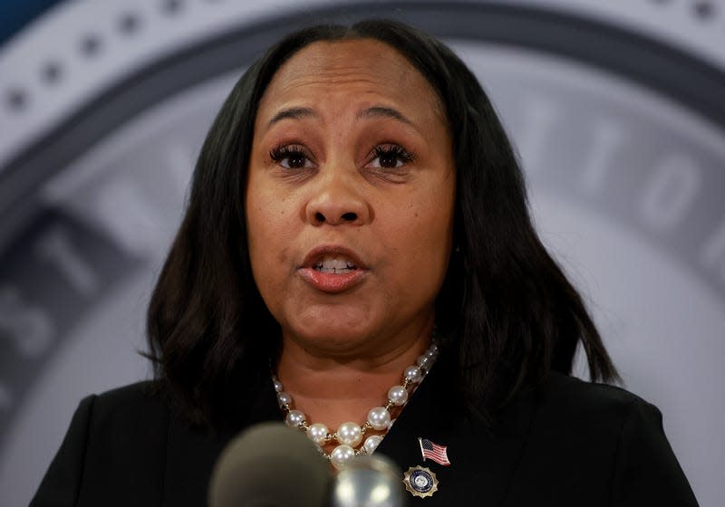 ATLANTA, GEORGIA - AUGUST 14: Fulton County District Attorney Fani Willis speaks during a news conference at the Fulton County Government building on August 14, 2023 in Atlanta, Georgia. A grand jury today handed up an indictment naming former President Donald Trump and his Republican allies over an alleged attempt to overturn the 2020 election results in the state. - Photo: Joe Raedle (Getty Images)