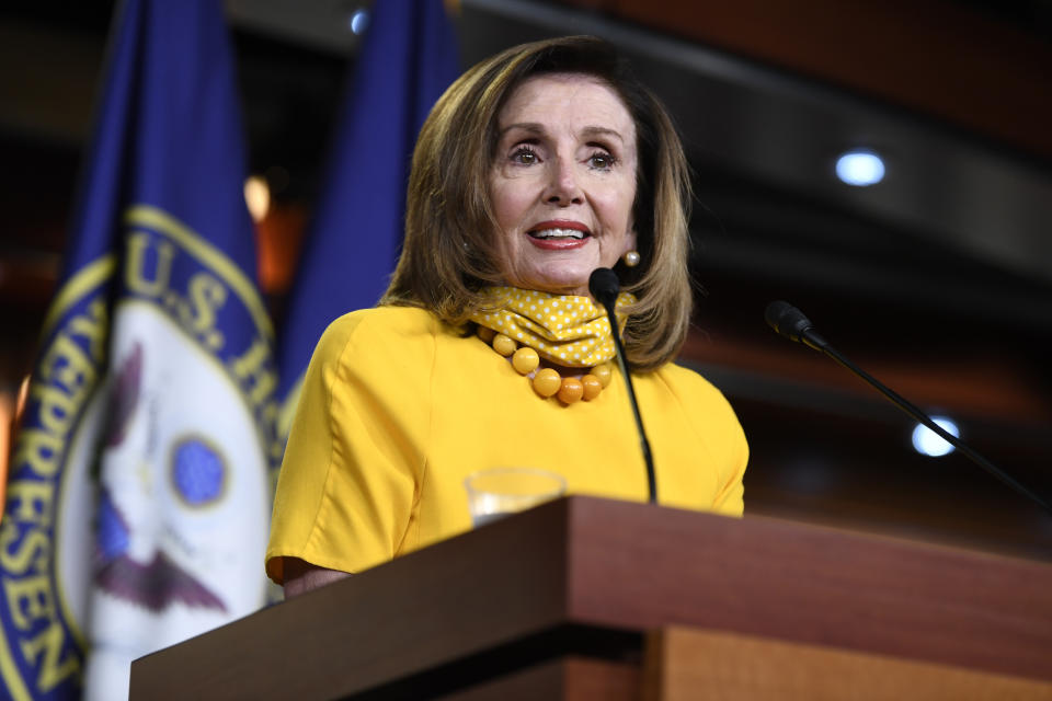 House Speaker Nancy Pelosi of Calif., speaks during a news conference on Capitol Hill in Washington, Thursday, June 11, 2020. (AP Photo/Susan Walsh)