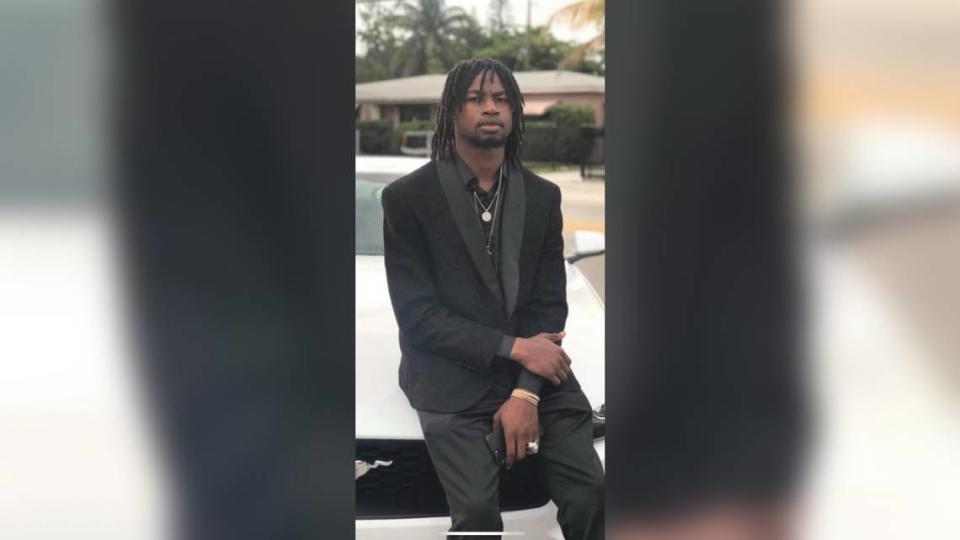 DaMarco Keshaun Harris sits on the hood of a rented Mustang before going to Miami Northwestern High School’s prom in 2018. The 24-year-old was shot in a parking lot across the street from The Shops at Midtown Miami, 3401 N. Miami Ave., on Thursday morning, May 9, 2024. Harris died in the hospital an hour later.