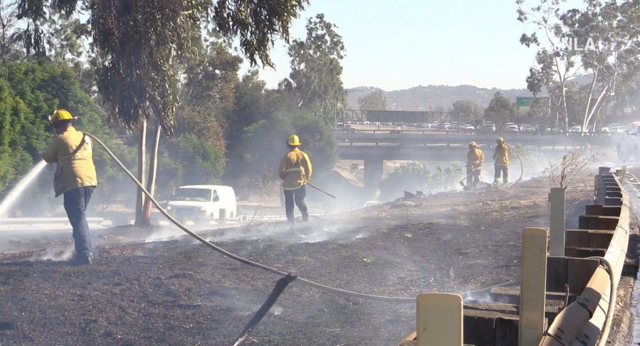 Crews battle blaze in North Hollywood off 170 Freeway