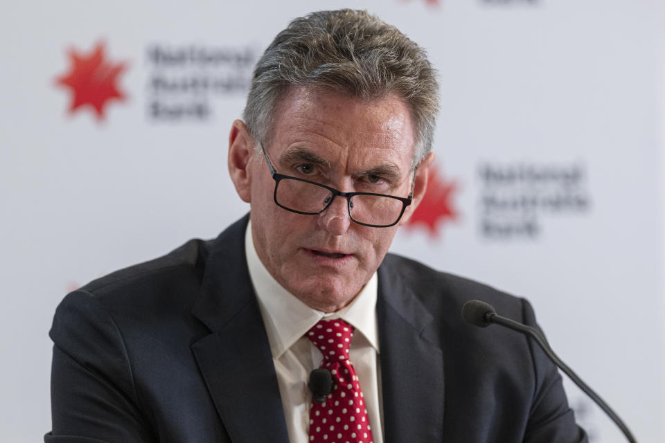 Newly appointed NAB CEO Ross McEwan speaks to media in Melbourne, Friday, July 19, 2019. (AAP Image/Daniel Pockett)