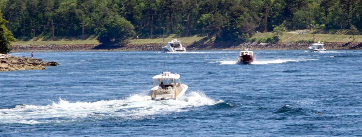 Boating traffic in the Cape Cod Canal near the Bourne Bridge, in 2021