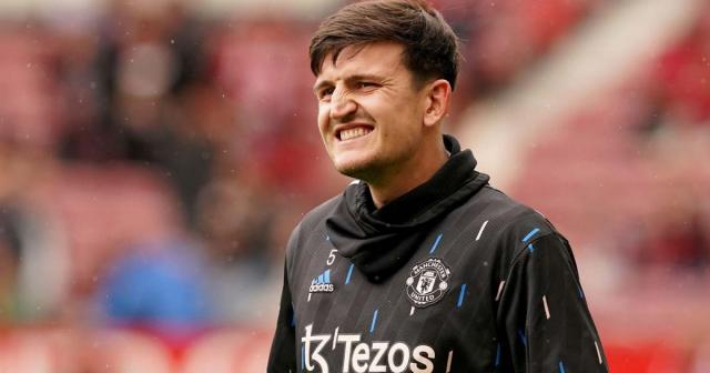 Manchester United&#39;s Harry Maguire warms up ahead of the Premier League match at Old Trafford, Manchester. Picture date: Sunday April 30, 2023. Credit: Alamy