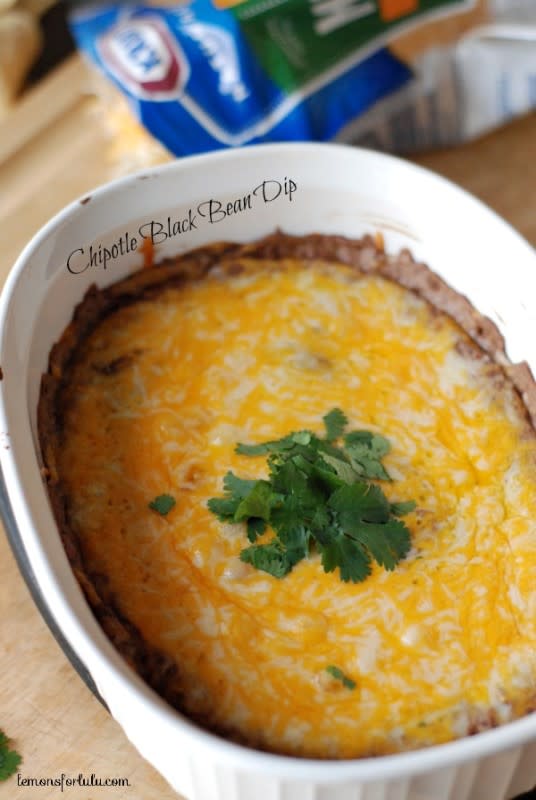 <p>Lemons for Lulu</p><p>Delicious smokey black bean dip loaded with lots of cheese on top. Hot, creamy and cheesy goodness. <a href="http://www.lemonsforlulu.com/chipotle-black-bean-dip/" rel="nofollow noopener" target="_blank" data-ylk="slk:Get the recipe HERE;elm:context_link;itc:0;sec:content-canvas" class="link rapid-noclick-resp">Get the recipe HERE</a>. </p>