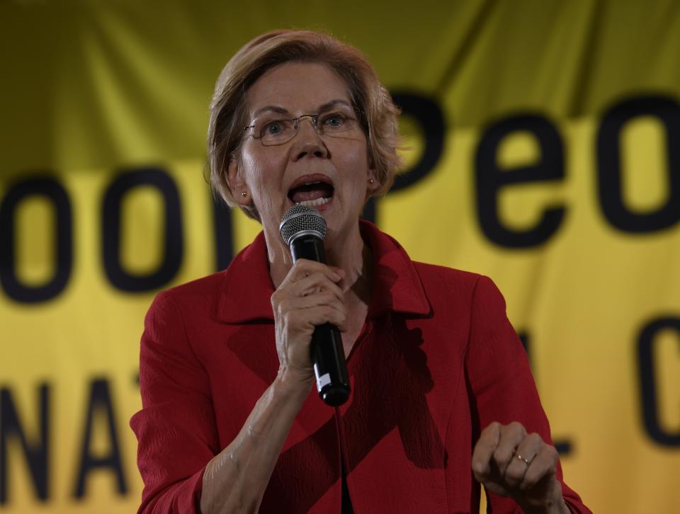 Democratic presidential candidate Sen. Elizabeth Warren, D-Mass., speaks at the Poor People's Moral Action Congress presidential forum in Washington, Monday, June 17, 2019. (AP Photo/Susan Walsh)