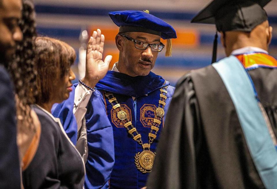 Dr. Jaffus Hardrick, Ed.D. is sworn in during his Investiture Ceremony as the 14th president of Florida Memorial University, celebrated at the University in Miami Gardens, on Friday March 17, 2023.