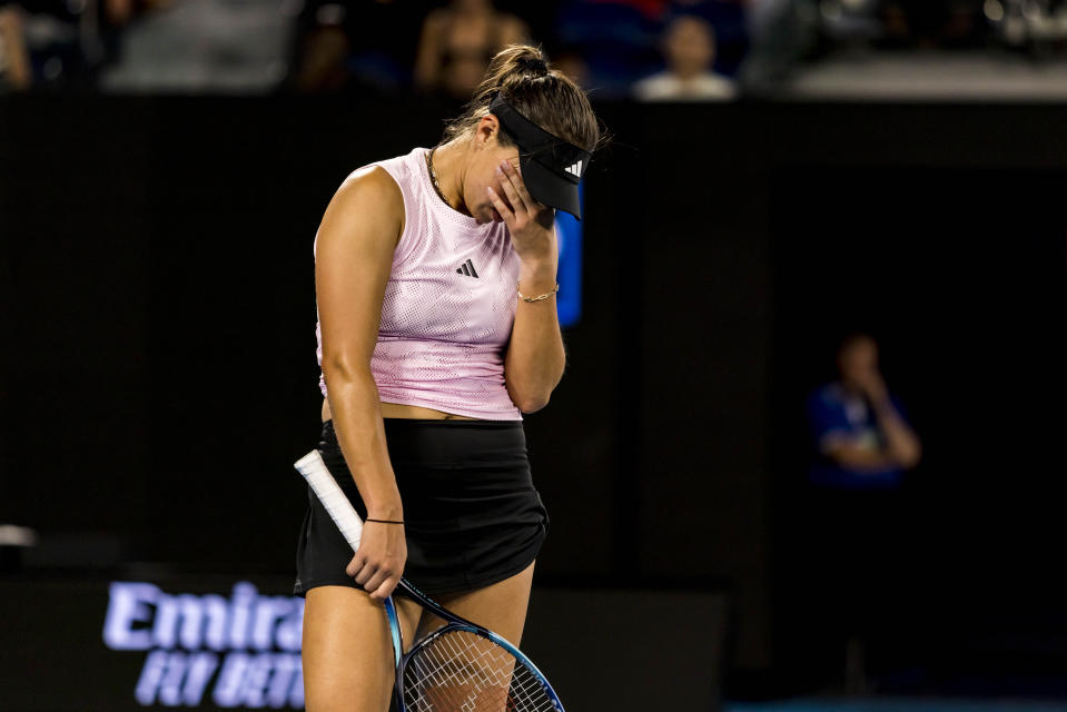 MELBOURNE, VIC - 24 DE ENERO: Jessica Pegula de los Estados Unidos de América muestra su frustración durante los cuartos de final del Abierto de Australia 2023 el 24 de enero de 2023, en Melbourne Park en Melbourne, Australia.  (Foto de Jason Heidrich/Icon Sportswire vía Getty Images)