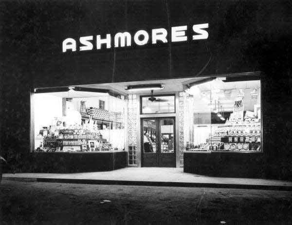 The front of Ashmore's as seen at night. Photo was taken April 13, 1946.