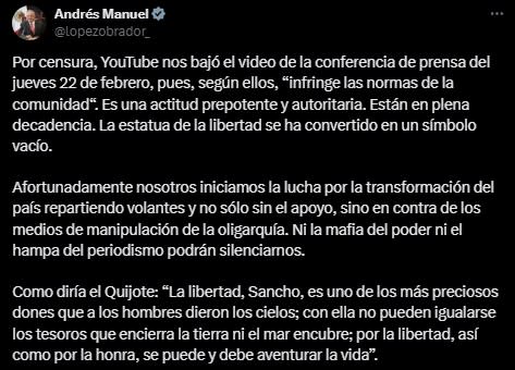 AMLO arremetió contra YouTube