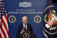 U.S. President Biden participates in an event on state of U.S. coronavirus vaccinations at the White House in Washington