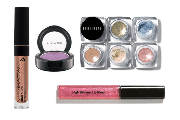 V.l.n.r.: Manhattan-Lipgloss, Mac-Lidschatten, Cream-Shadow und Lipgloss von Bobbi Brown (Bilder: PR)