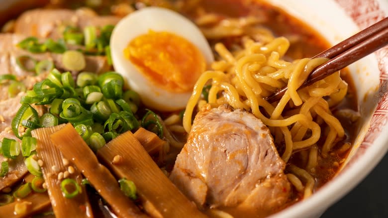 Close-up of ramen dish