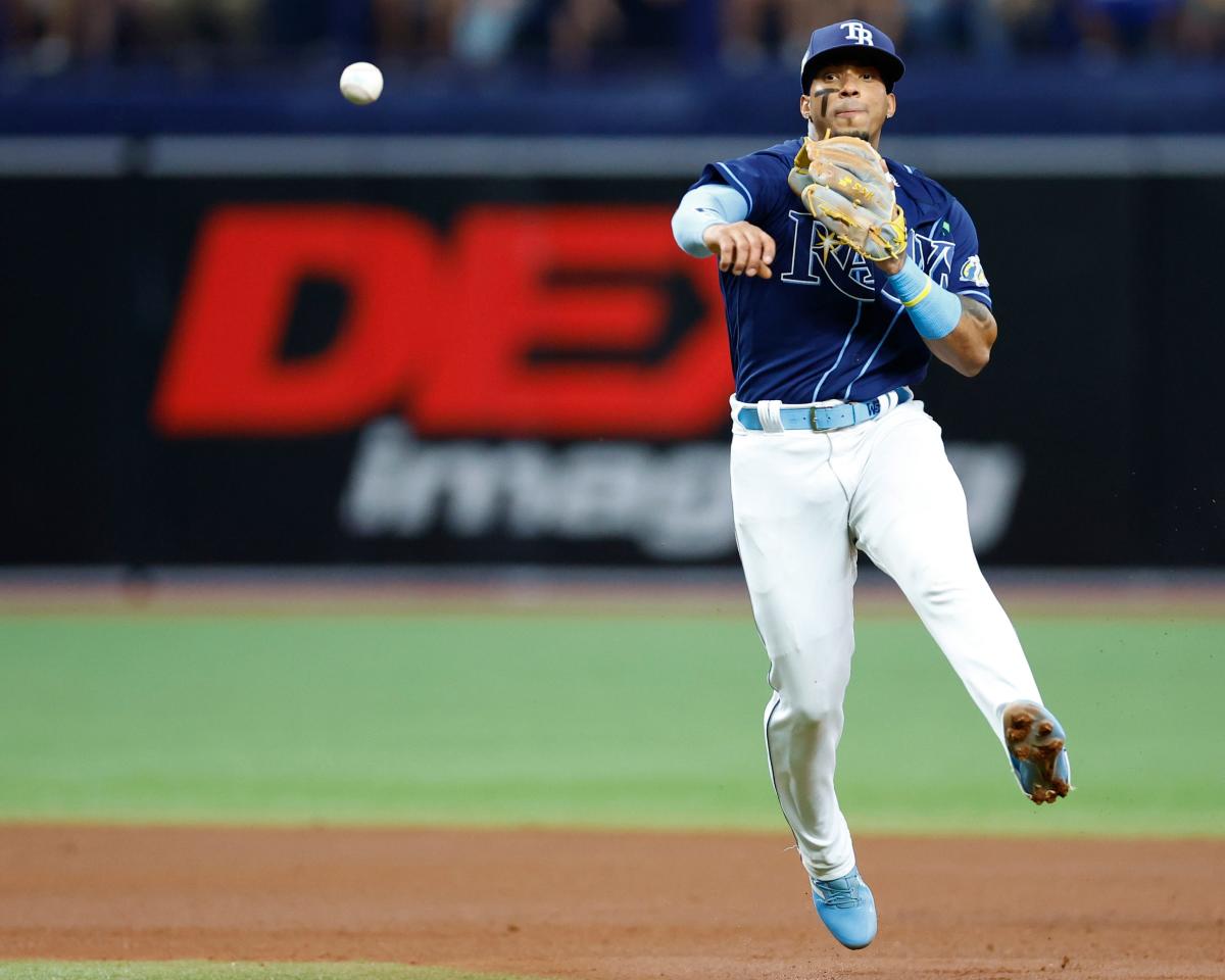 Tampa Bay Rays' Wander Franco 's Number 5 necklace swings during the sixth  inning of a baseball game against the Boston Red Sox Wednesday, Sept. 8,  2021, at Fenway Park in Boston. (