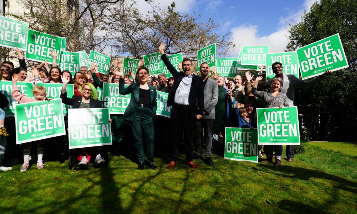 <span>Green party co-leaders Carla Denyer and Adrian Ramsay attend the launch of their local election campaign in Bristol.</span><span>Photograph: Ben Birchall/PA</span>