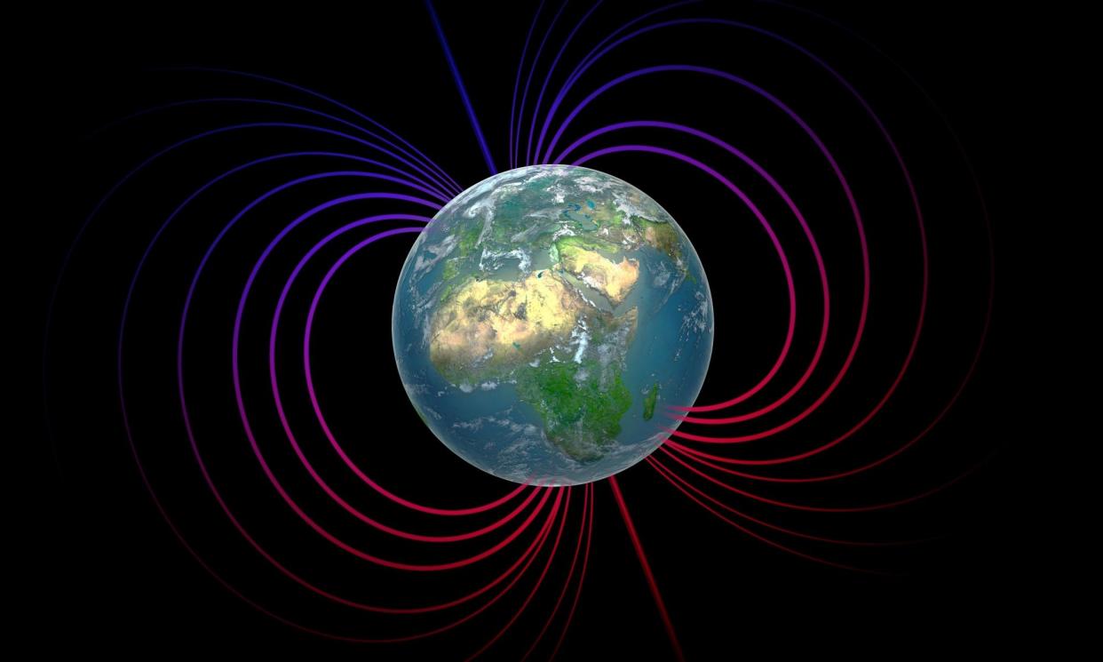 <span>Earth with its magnetosphere, which is critical to the survival of life on the planet. Scientists have discovered a ring-like region in its outer core.</span><span>Illustration: Mopic/Alamy</span>