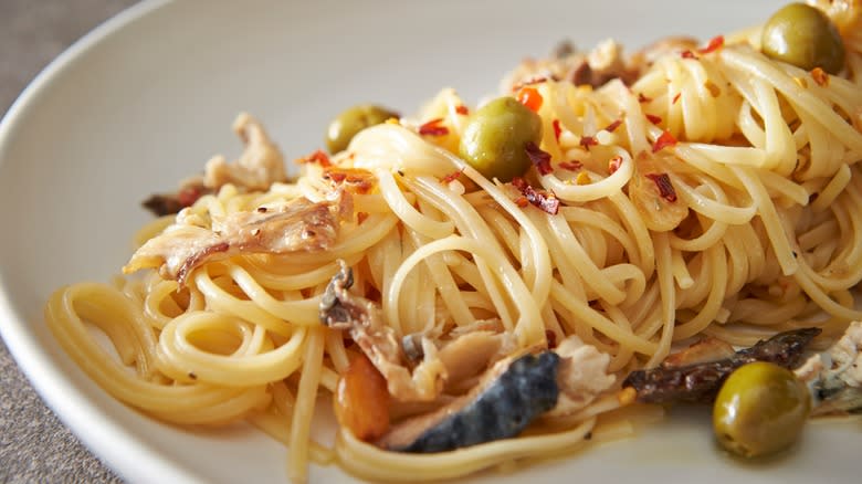 Mackerel and olive pasta