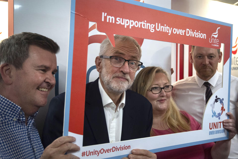 Jeremy Corbyn during a walk around the trade stalls at the Labour Party Conference.