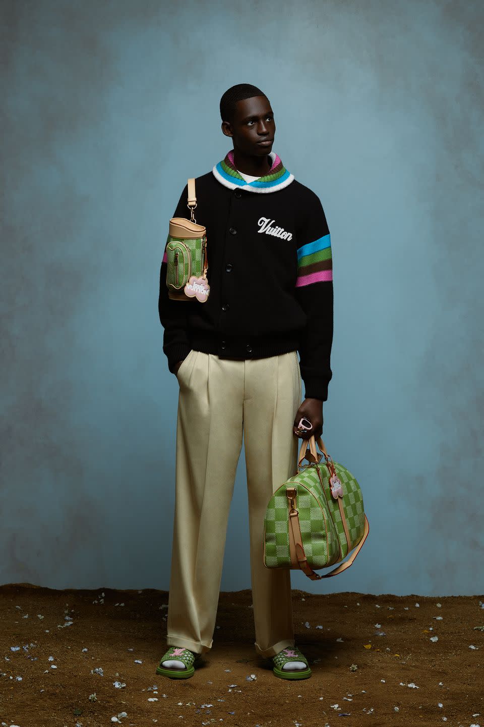 a man holding a purse