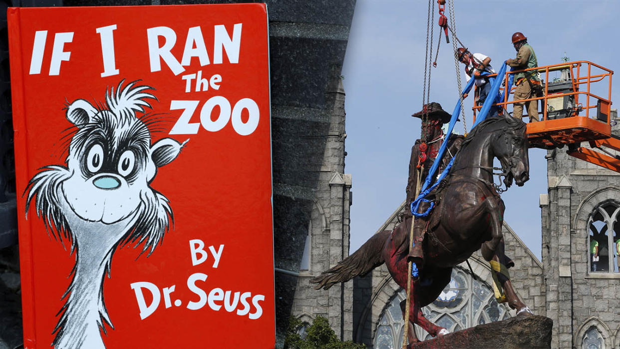 Dr. Seuss book; Confederate statue