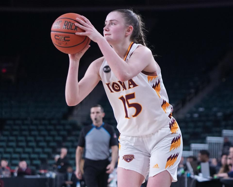 Iona's Kate Mager, a New City native and alumna of Albertus Magnus, ranks in the top three in the NCAA for made three-pointers and three-point shooting percentage.