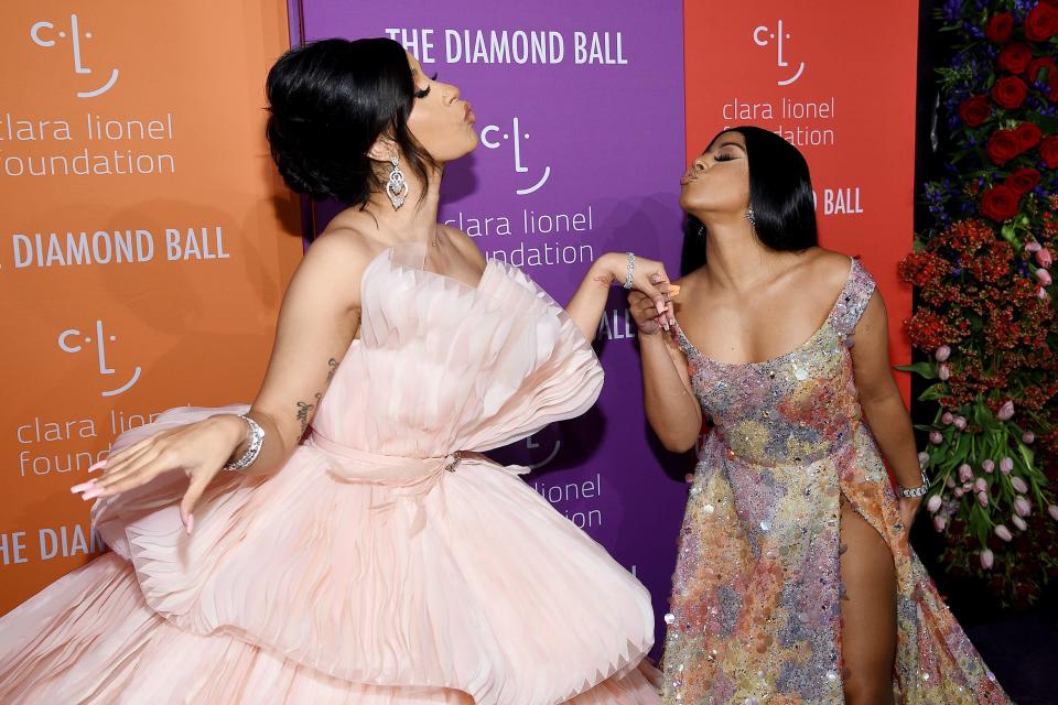 Cardi B takes over the red carpet with sister Hennessy Carolina at Rihanna’s 5th Annual Diamond Ball on Thursday in New York City.